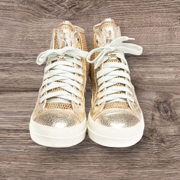 rucoline Shoes - ucoline Gold Metallic Platform High Top Sneakers Italy Y2K sz38